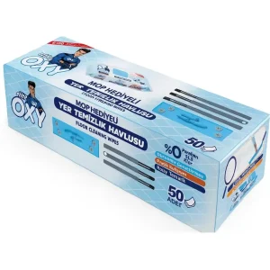 تی دسته دار بهمراه دستمال مرطوب مخصوص تی مستر اوکسی Mr. Oxy بسته 50 عددی